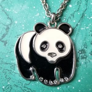 Panda Bear necklace enamel silver tone crystals